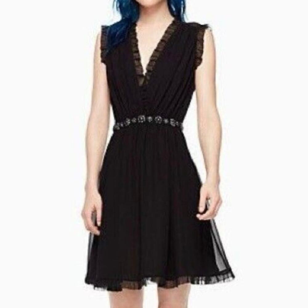 NWT Kate Spade Black Chiffon Embellished Mini Dress Size 6